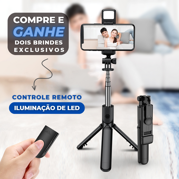 SnapPhoto® | Pau de Selfie e Tripé Bluetooth 4 em 1 + Controle Remoto de Brinde + Brinde Surpresa