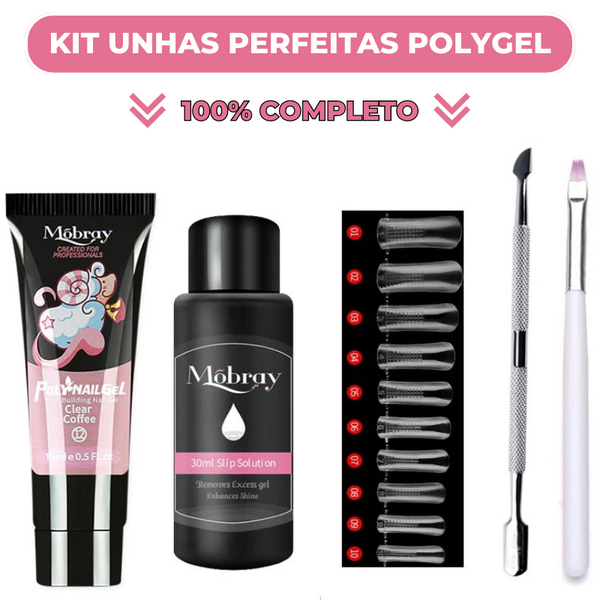 Mobray® | Kit Unhas Perfeitas Completo: Polygel + 10 Tipos de Molde + Pincel + Ferramenta para Acabamento + Primer de Brinde