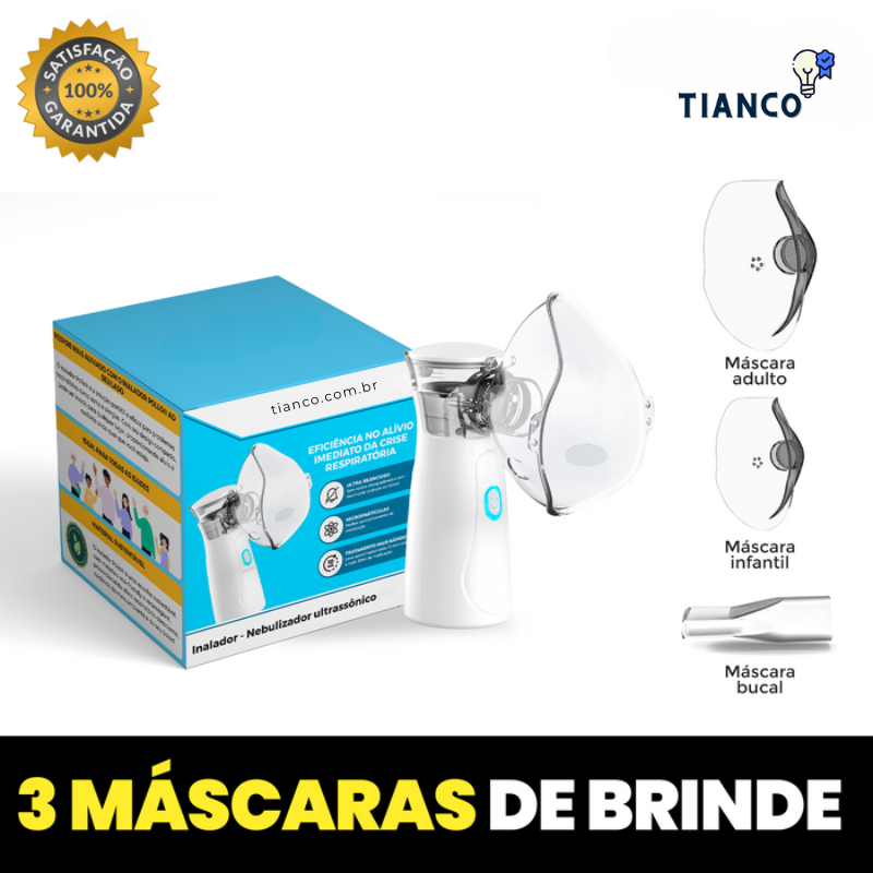 Kit Inalador Nebulizador® - Portátil e Ultra Silencioso + 3 Máscaras de Brinde!