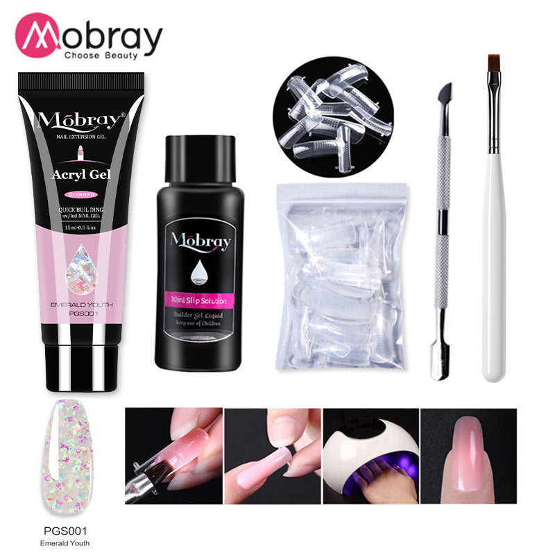 Mobray® | Kit Unhas Perfeitas Completo: Polygel + 10 Tipos de Molde + Pincel + Ferramenta para Acabamento + Primer de Brinde