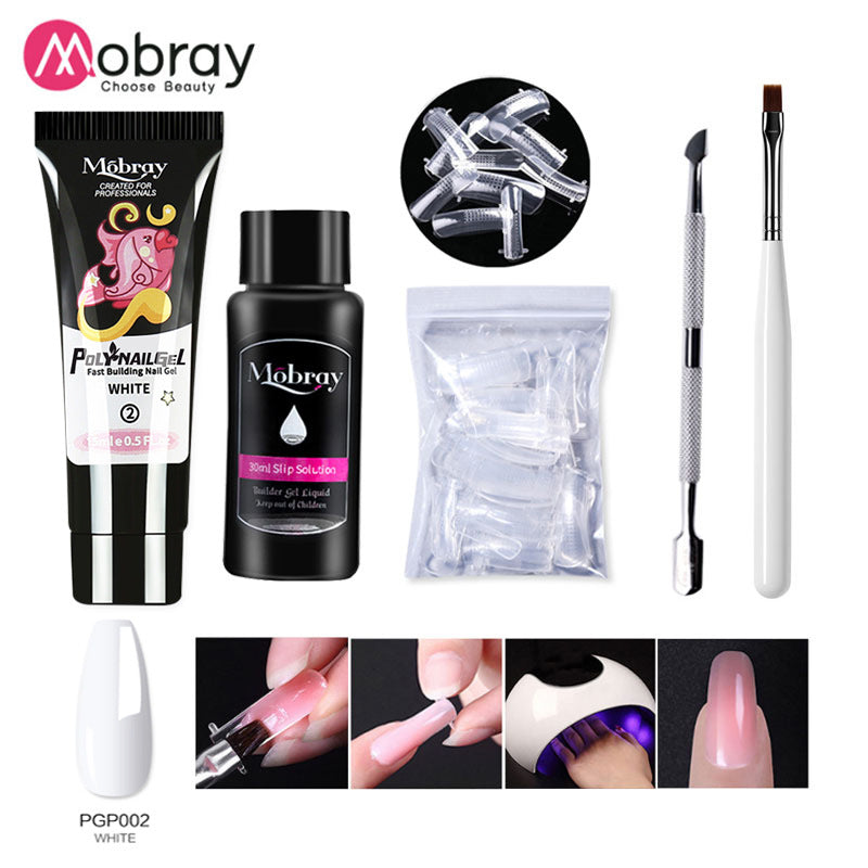 Mobray® | Kit Unhas Perfeitas Completo: Polygel + 10 Tipos de Molde + Pincel + Ferramenta para Acabamento + Primer de Brinde