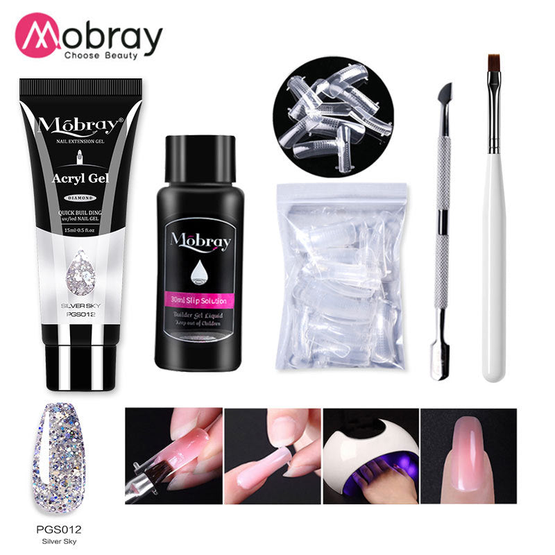 Mobray® | Kit Unhas Perfeitas Completo: Polygel + 10 Tipos de Molde + Pincel + Ferramenta para Acabamento + Primer de Brinde