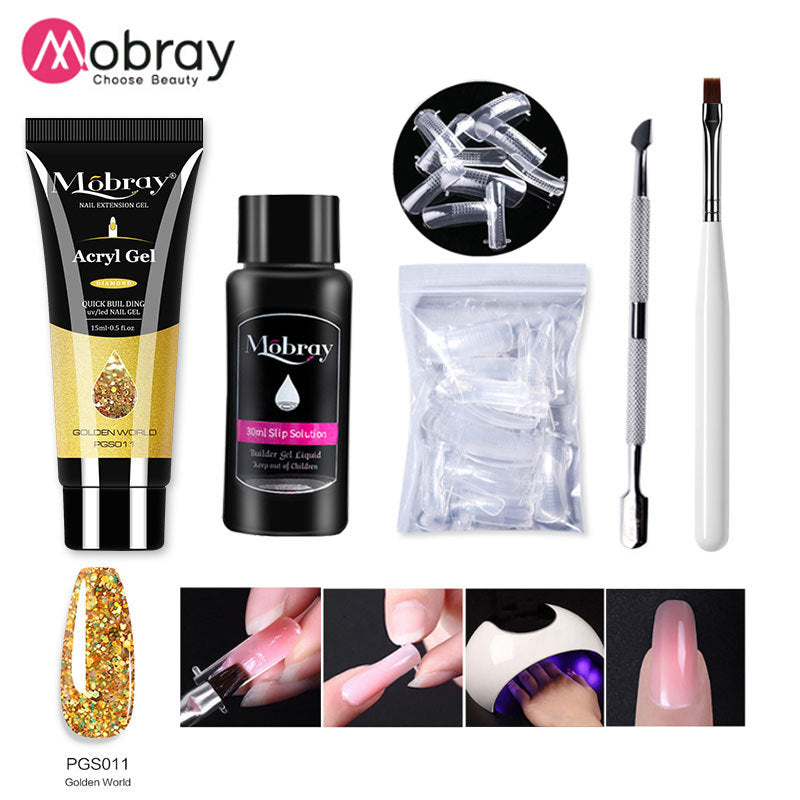 Mobray® | Kit Unhas Perfeitas Completo: Polygel + 10 Tipos de Molde + Pincel + Ferramenta para Acabamento + Primer de Brinde